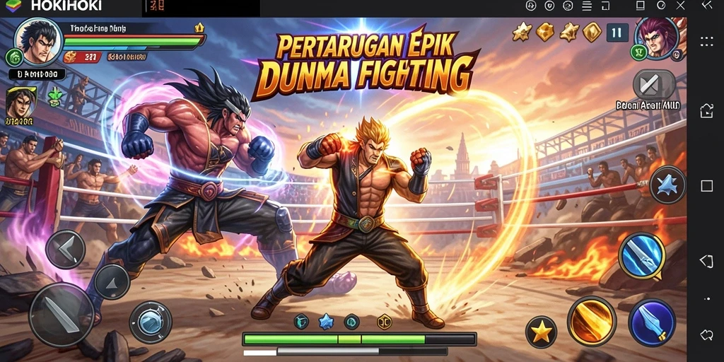 Gameplay HOKIHOKI dengan pertarungan yang intens dan karakter unik.