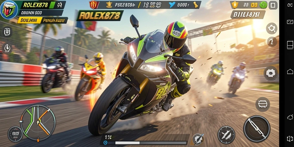 Gameplay seru balapan motor di lintasan menantang.